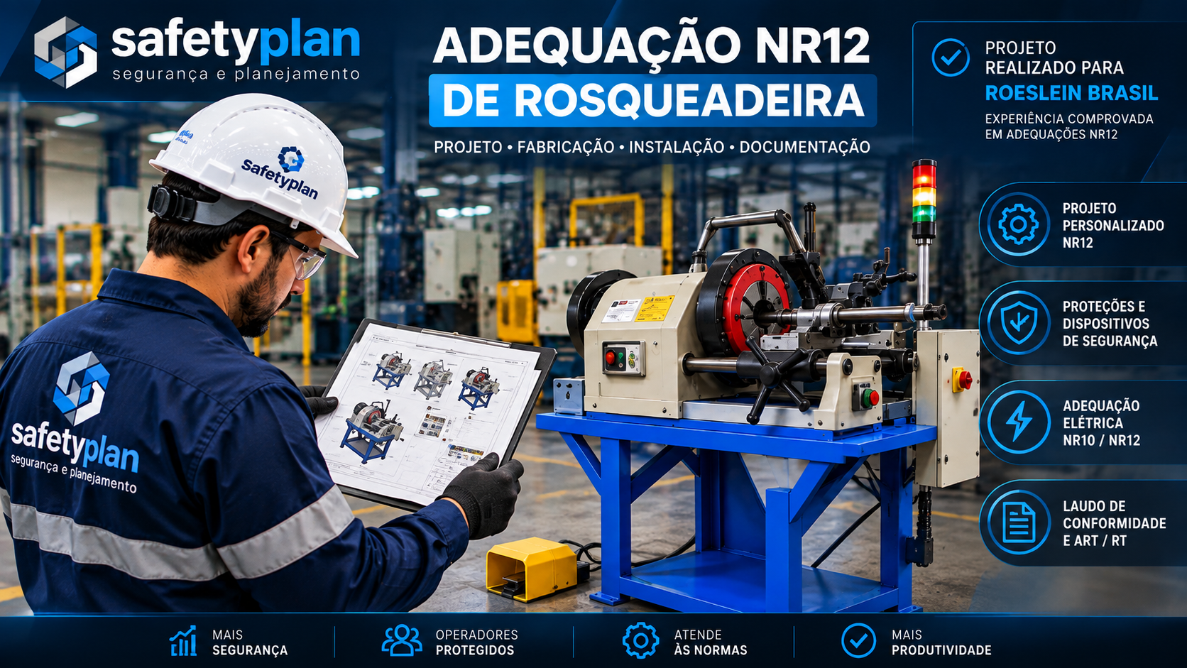Adequação NR12 para Rosqueadeira - projeto SafetyPlan